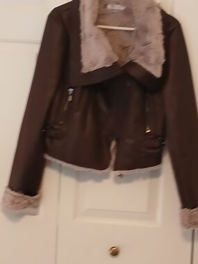 Jennifer Lopez Brown Faux-Shearling Leather Jacket
